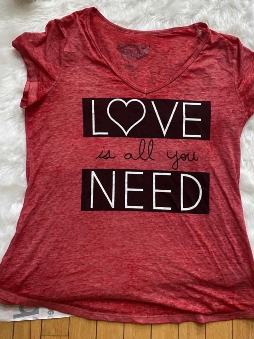 Red burn out V-Neck Graphic Tee - Love Is All You Need